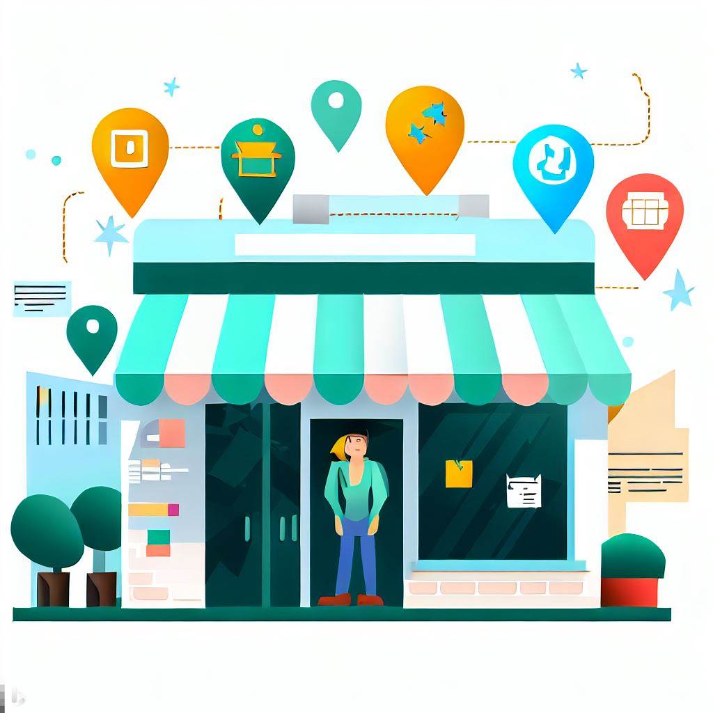 Create a professional design that highlights the business's location and positive customer reviews. Use images of the storefront, local map, and business owner to add a personal touch.